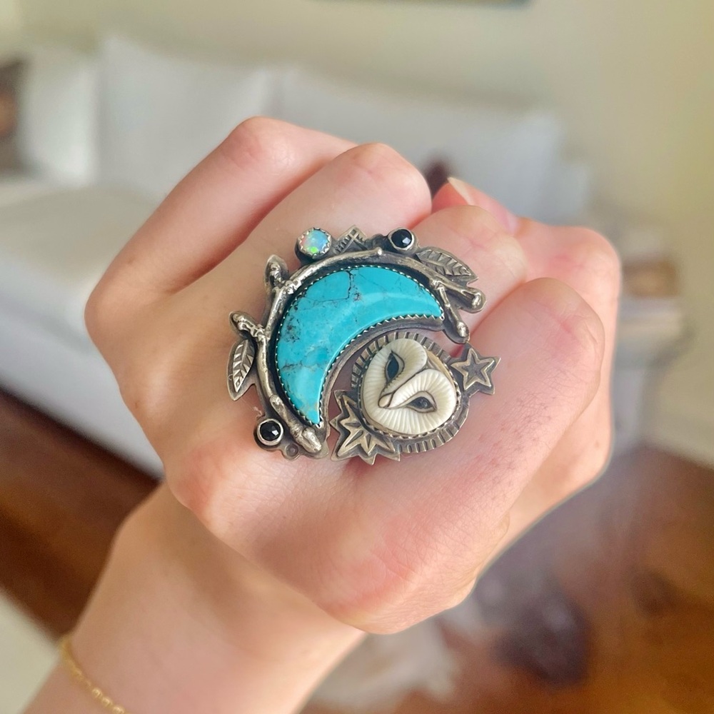 NightGypsy custom turquoise and sterling silver ring (size 6)